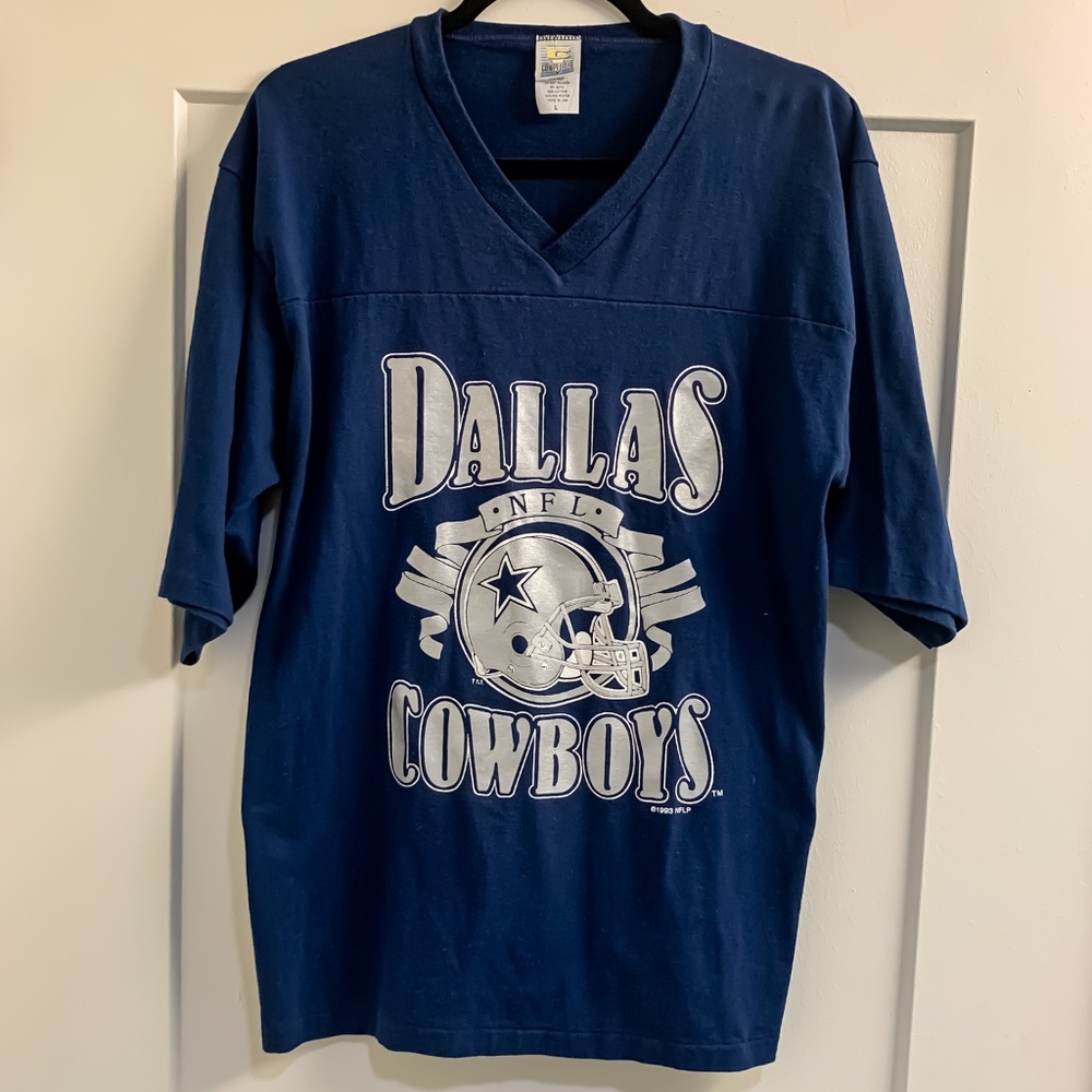 Vintage Blue/Silver/White Dallas Cowboys Tshirt  (Size L)